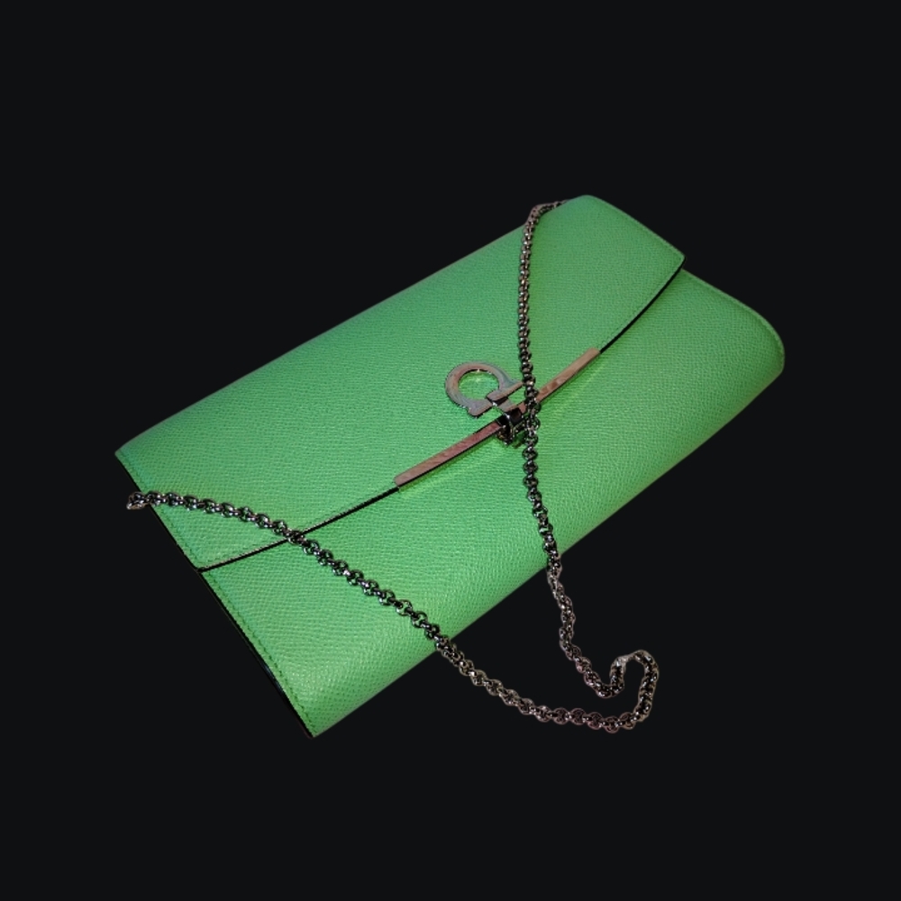 Green Ferragamo Chain Clutch